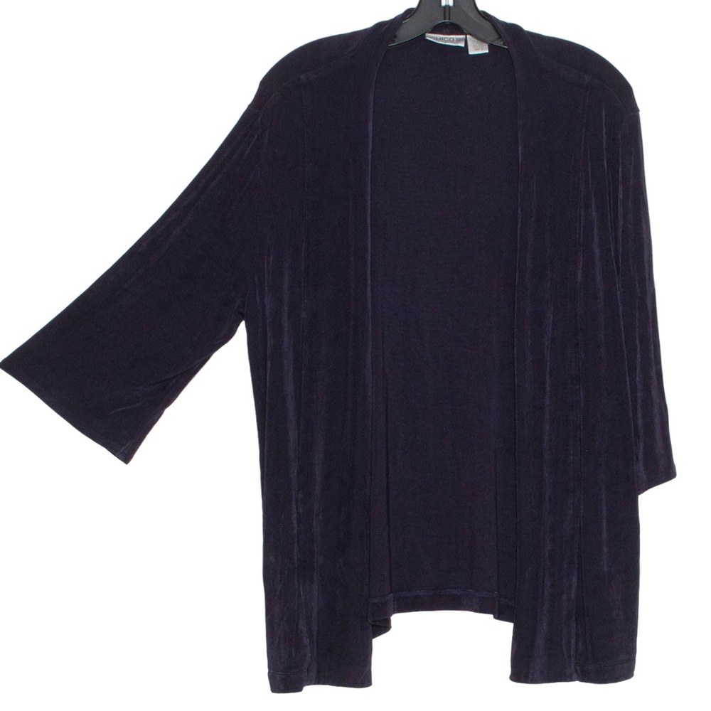 Chicos Travelers Cardigan 3/4 Sleeve Slinky Minimalist Open Purple 2 Large 12